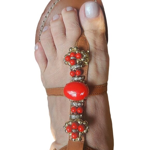 Ivanka Trump Genuine Leather Coral Sparkly Embellished Sandals 9M - Picture 2 of 15